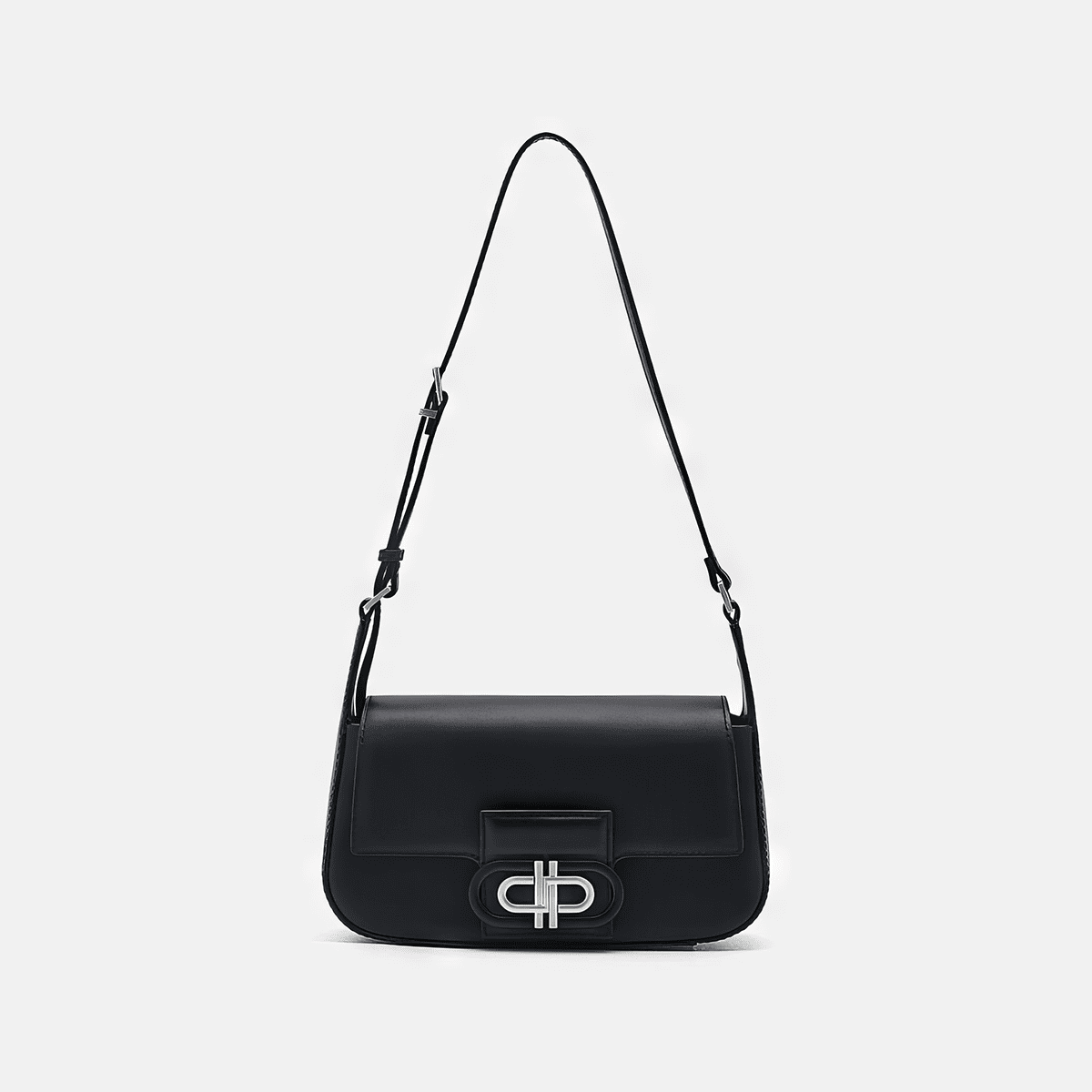 Túi đeo vai nắp gập Icon Leather - Màu đen