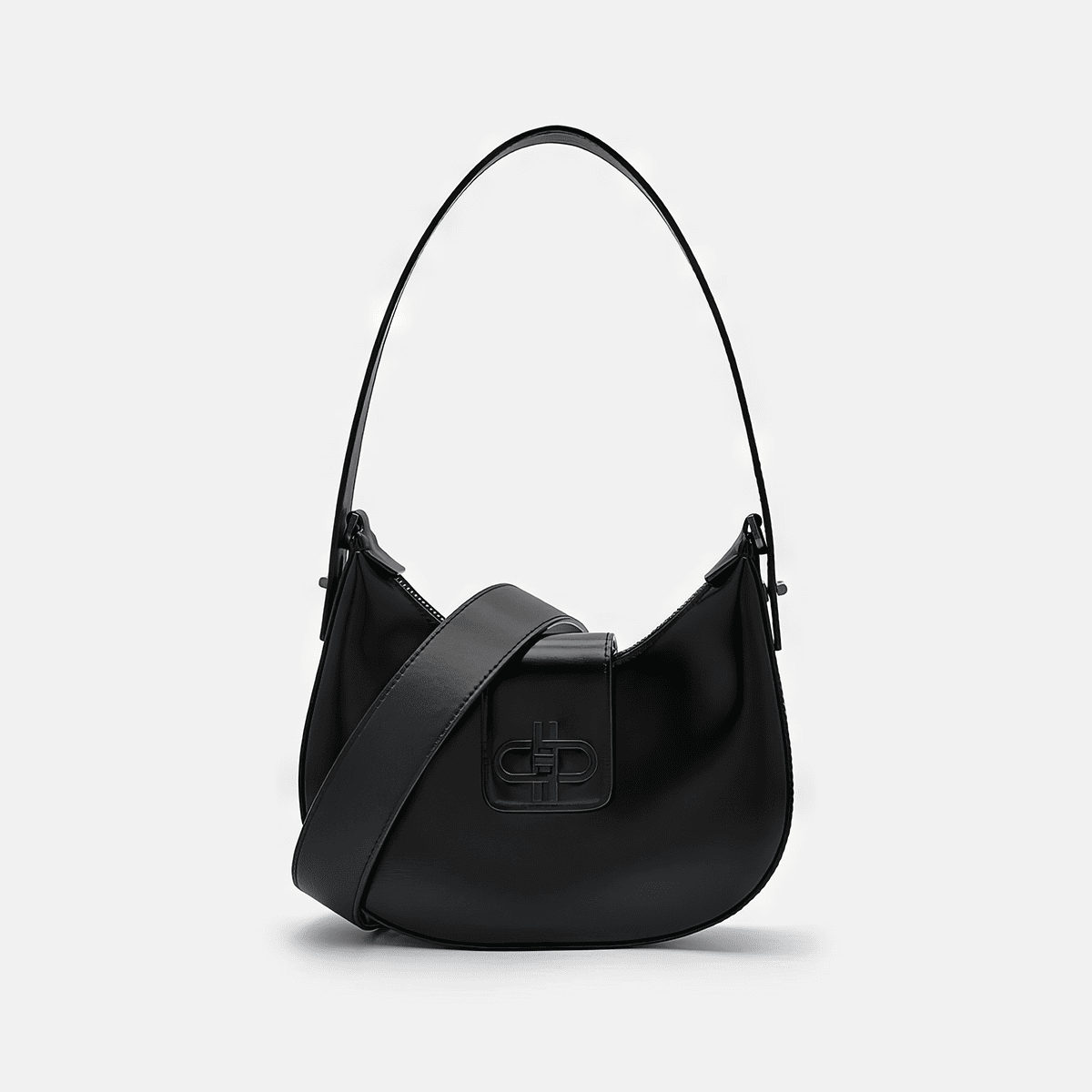 Túi hobo hình bán nguyệt Icon Leather - Màu đen