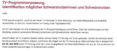 Carta PYUR tv cabo ilegal