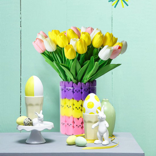 Easter Decorations Easter Little Bunnies Decor 15 pcs Artificial Tulips with 48 pcs Bunnies Vase Fil.jpg