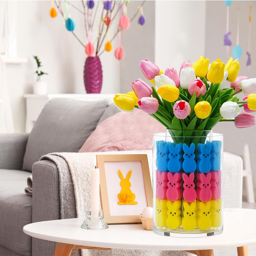 Easter Bunny Table Decorations Easter Peeps Decor Artificial Tulips with Bunnies Vase Filler Set, Ra.jpg