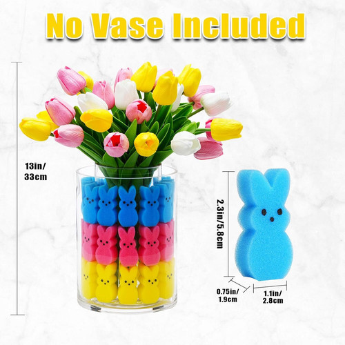 Easter Bunny Table Decorations Easter Peeps Decor Artificial Tulips with Bunnies Vase Filler Set, Ra.jpg