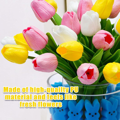 Easter Bunny Table Decorations Easter Peeps Decor Artificial Tulips with Bunnies Vase Filler Set, Ra.jpg