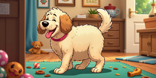  A joyful illustration of Bobbel revealed to be a labradoodle with a large round belly much like his.jpg