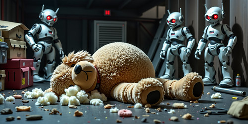 A heart wrenching scene showing the aftermath of the evil robots brutality The plush labradoodle wit.jpg