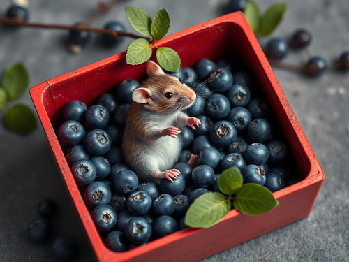 www.naked-ai.art - A red box of blue berries with a rat dancing inside.jpg