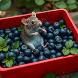 www.naked-ai.art - A red box of blue berries with a rat dancing inside