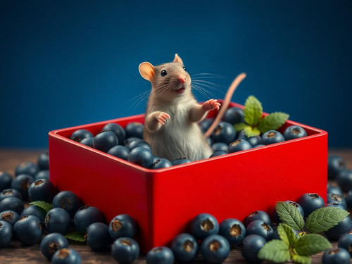 www.naked-ai.art - A red box of blue berries with a rat dancing inside.jpg