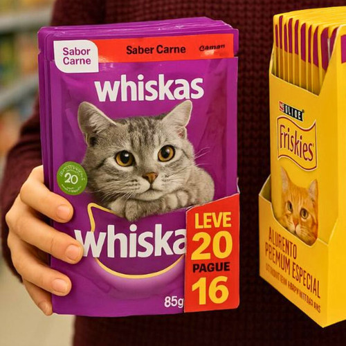 Pack Ração Úmida Whiskas Sachê Carne ao Molho para Gatos Adultos Leve 20 Pague 16.jpg
