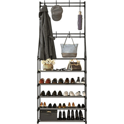 5 Tier Shoe Rack Shoe Storage Coat and Shoe Rack with 8 Hooks.jpg