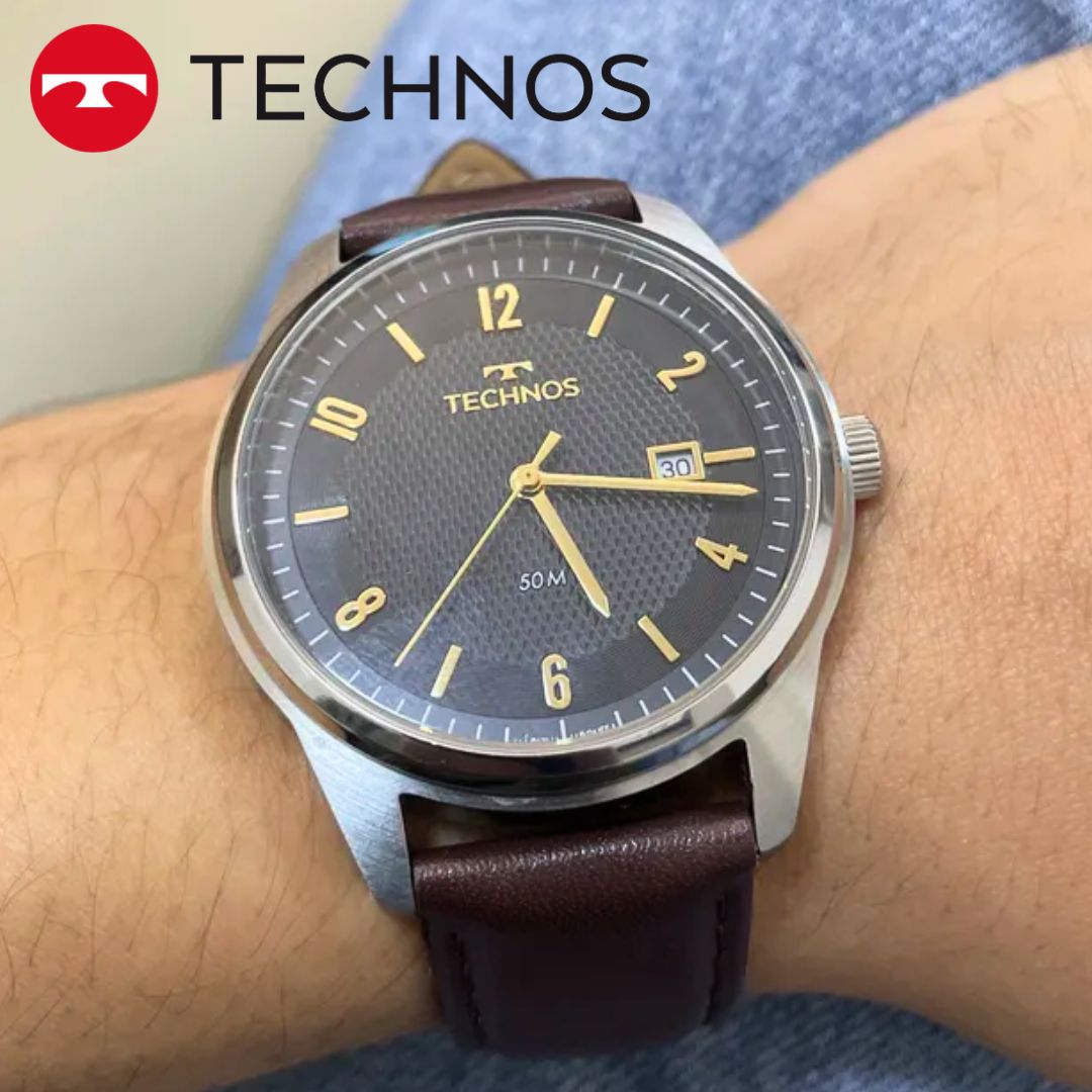 Relógio Technos Masculino Steel Prata – 2115tza/0p Correia Marrom Bisel Preto