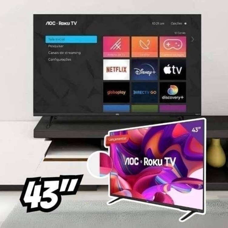 Smart TV 43″ HD AOC Roku 43S5045/78G TV HDMI 1 USB Wifi Conversor Digital Smart TV 43″ HD AOC Roku 43S5045/78G TV HDMI 1 USB Wifi Conversor Digital