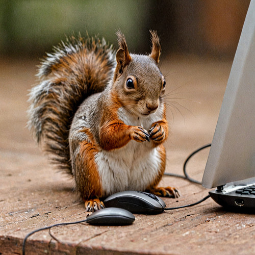 A squirrel trying to operate a computer mouse with tiny paws looking very focused .jpg