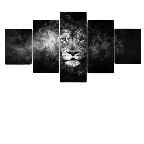 Kit 5 Quadros Decorativos Leão Chamas Negra fb.png