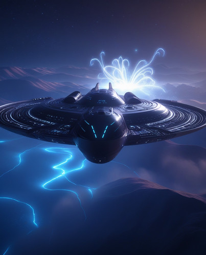 Leonardo Phoenix 10 A sleek silverhulled spaceship the USS Cyb 2.jpg
