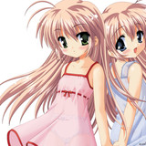 Konachan.com 3858 2girls blue eyes blush brown hair dress green eyes loli long hair mizuki saori rib