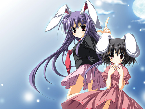 Konachan.com 45449 2girls animal ears bunny ears bunnygirl food gradient inaba tewi korie riko loli 