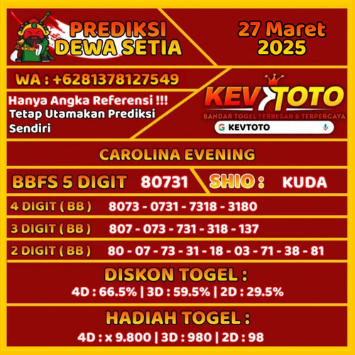 Prediksi Togel Toto 4D Carolina Evening Kamis 27 Maret 2025.jpg