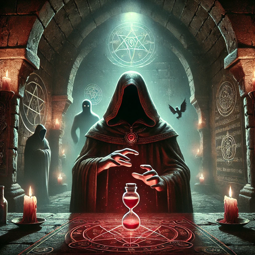 DALL·E 2025 03 26 19.27.11 A dark fantasy illustration of an ancient ritual involving blood magic. A.png