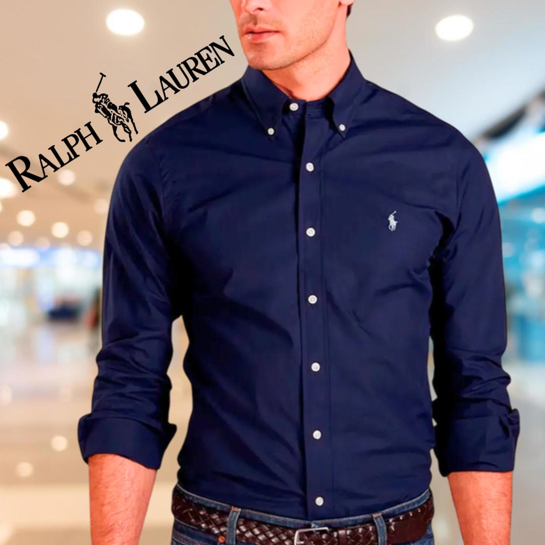 Camisa Ralph Lauren Masculina Custom Fit Oxford Marinho