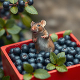www.naked-ai.art - A red box of blue berries with a rat dancing inside