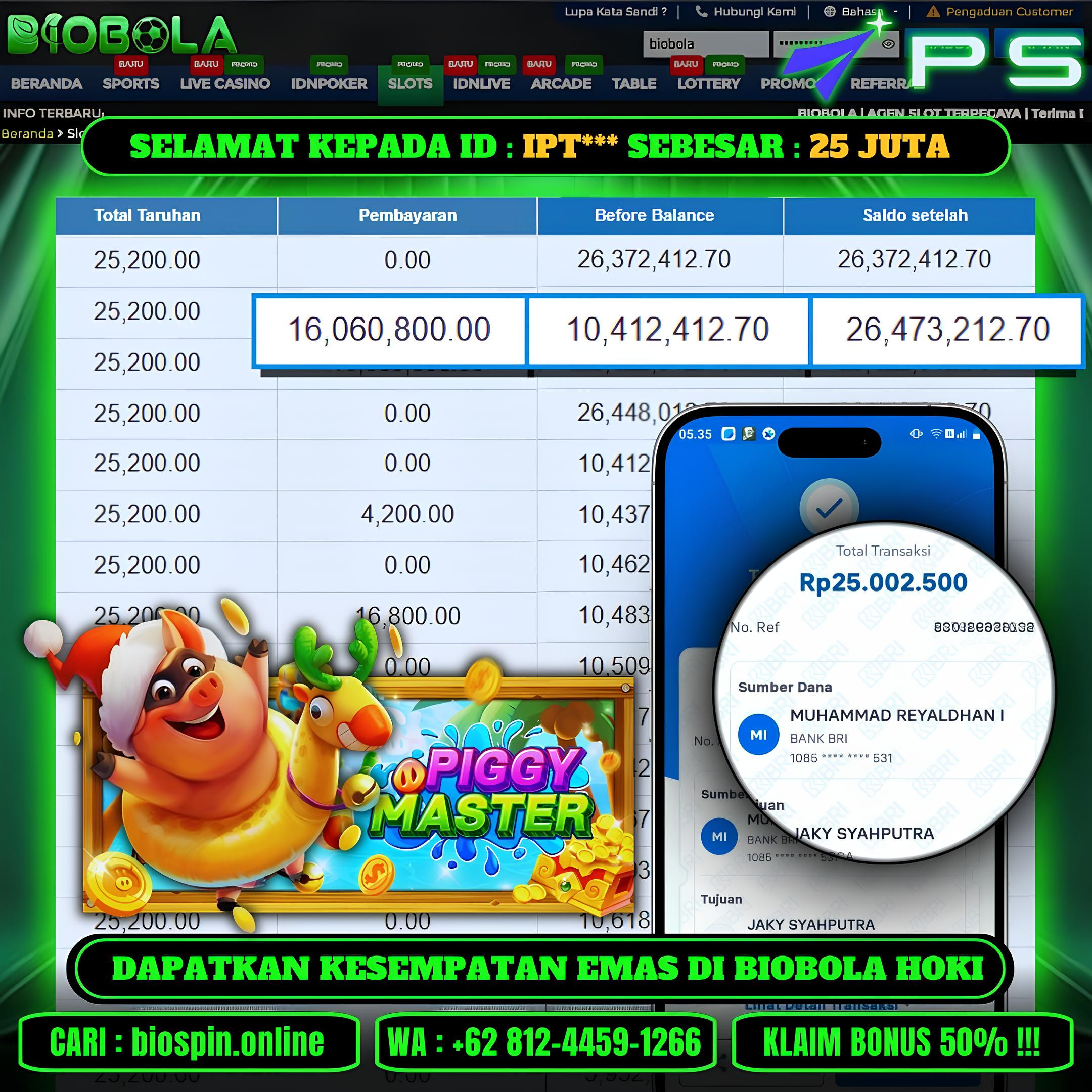 BIOBOLA  - JACKPOT DI GAME PIGGY MASTER SEBESAR RP 25JT DIBAYAR LUNAS