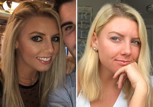 The girls posted photos with and without makeup telling how people change their attitude towards the.jpg