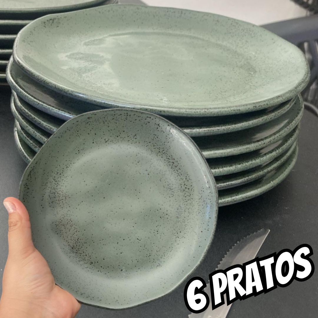Porto Brasil Conjunto com 6 Pratos de Sobremesa Orgânico Arauco 19,5cm