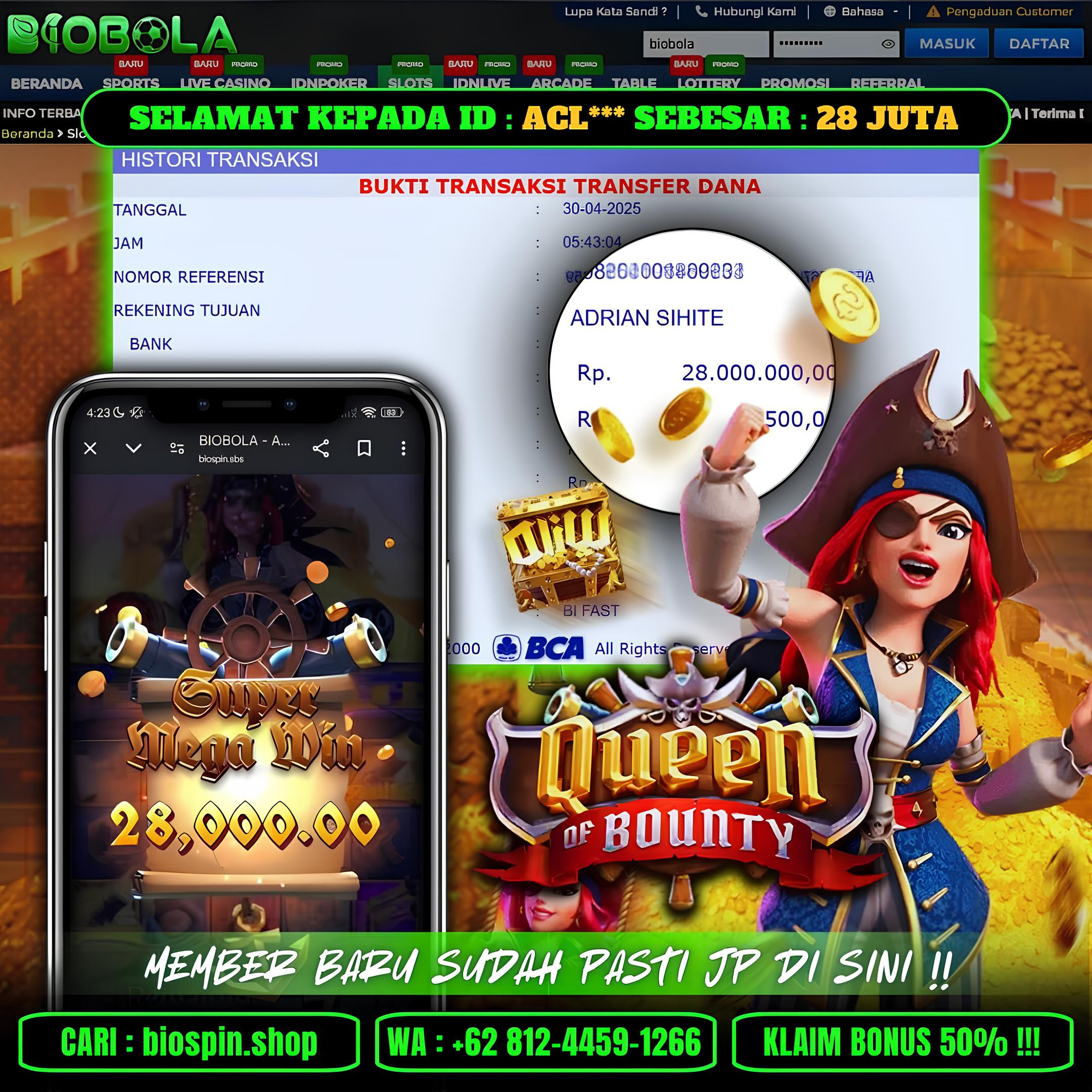BIOBOLA  - JACKPOT DI GAME QUEEN OF BOUNTY  SEBESAR RP 28JT DIBAYAR LUNAS