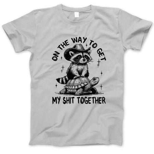 Photograph of four blank t-shirts greys beige and army green. Clipping path included. Ready for your.jpg