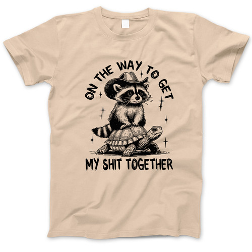 Photograph of four blank t-shirts greys beige and army green. Clipping path included. Ready for your.jpg