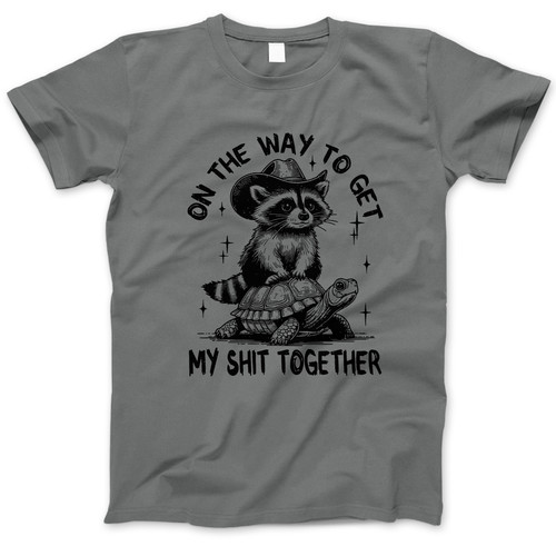 Photograph of four blank t-shirts greys beige and army green. Clipping path included. Ready for your.jpg