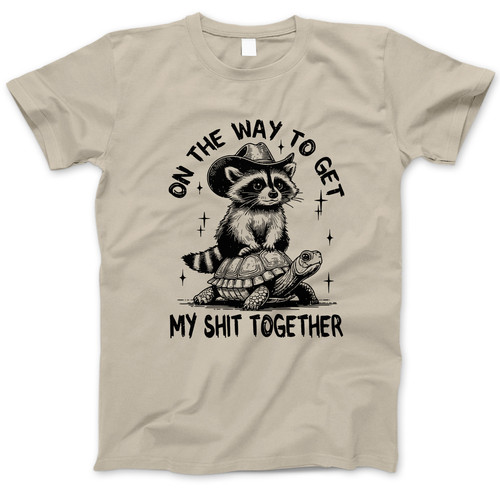 Photograph of four blank t-shirts greys beige and army green. Clipping path included. Ready for your.jpg