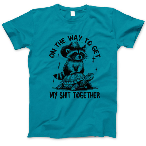 Photograph of four blank t-shirts greys beige and army green. Clipping path included. Ready for your.jpg