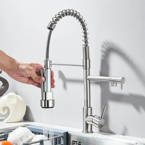 Torneira Cozinha Gourmet de Bancada Monocomando Cromado Com Spray Flexível Misturador.jpg