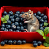 www.naked-ai.art - A red box of blue berries with a rat dancing inside