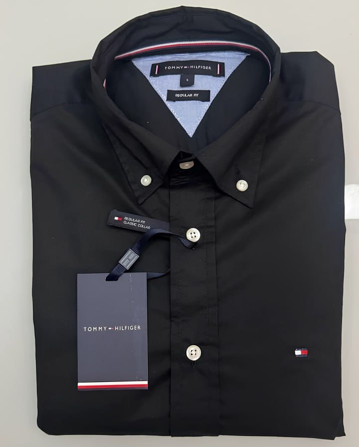 Camisa Tommy Hilfiger Manga Curta Regular Core Oxford Preta
