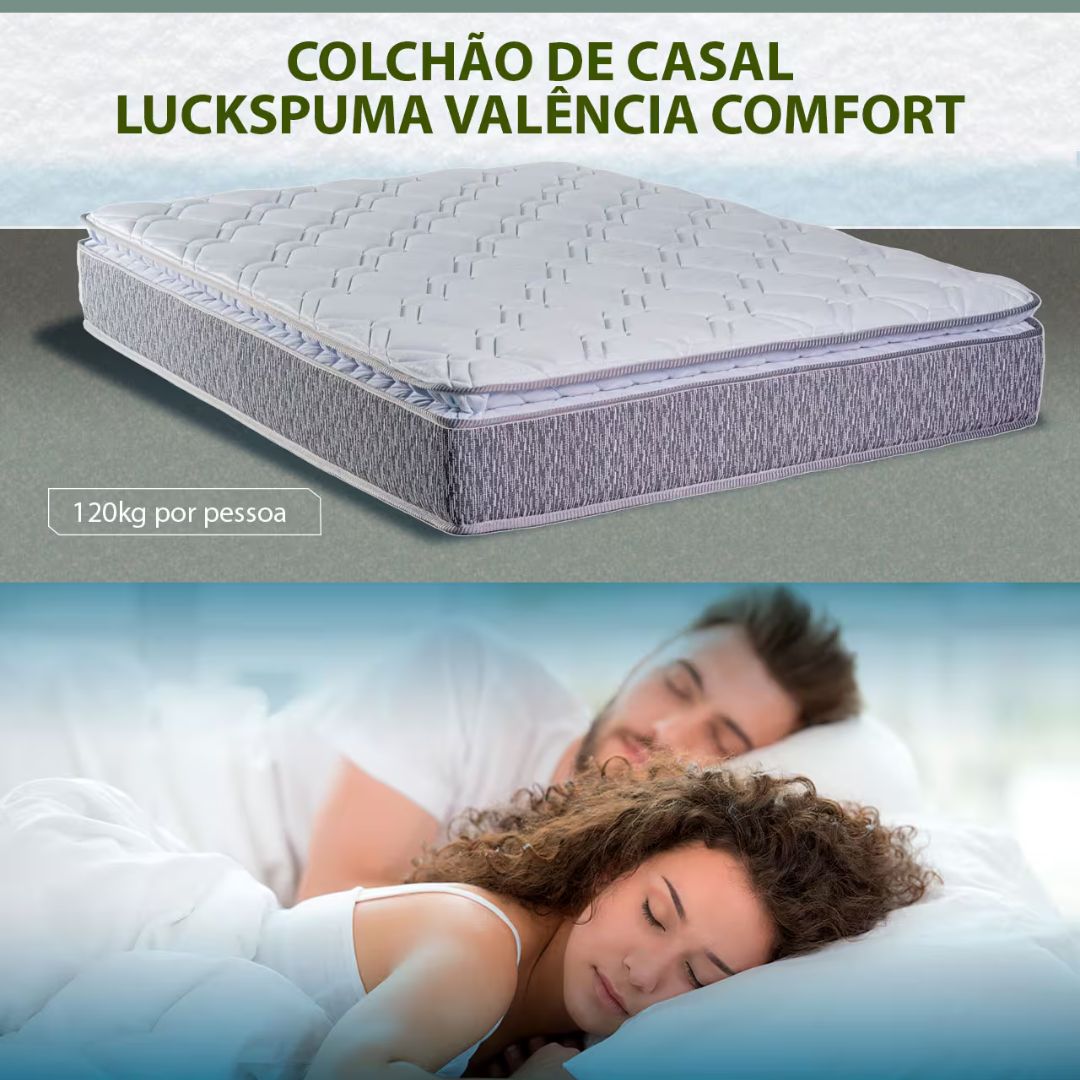 Colchão de Casal Luckspuma Valência Comfort com Molas Ensacadas e Pillow Top 28x138x188cm – Cinza Rústico/Branco