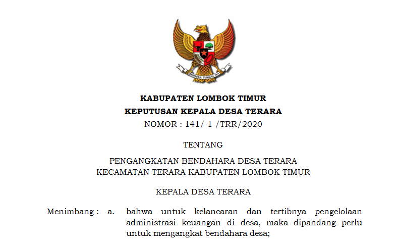 SK Bendahara Desa Terara 2020