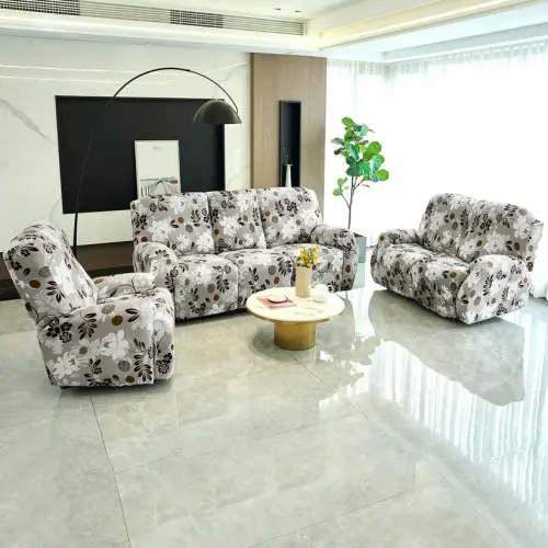 elastic stretchable printed 140gsm fully covered recliner sofa cover feather brown floral 476605.webp