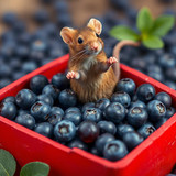 www.naked-ai.art - A red box of blue berries with a rat dancing inside