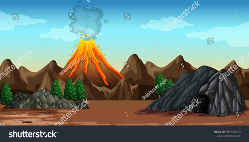 stock vector volcano eruption in nature scene illustration 1893538279.jpg