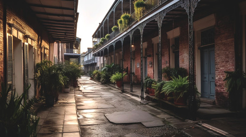 pngtree street scene in new orleans with brick buildings and potted plants picture image 2743243.jpg