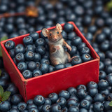 www.naked-ai.art - A red box of blue berries with a rat dancing inside