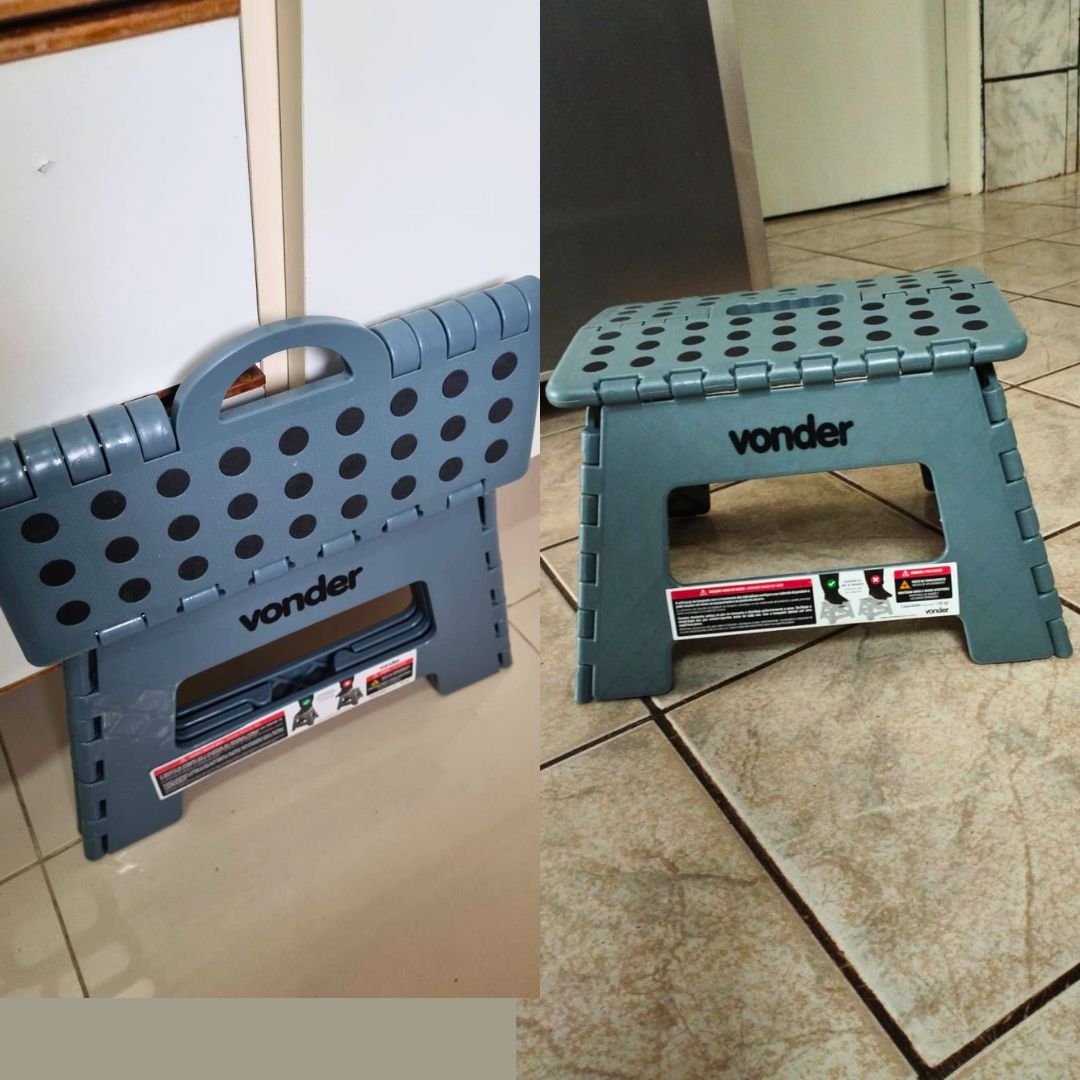 Banqueta Plástica Dobrável, Cinza, Altura 220 Mm, Vonder.
