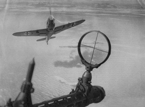 A Bf-109 Messerschmitt through the eyes of a He-111 waist gunner
