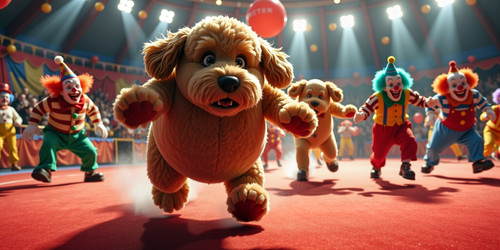 A chaotic and hilarious scene of Big Belly Bob being chased by menacing clowns Subject Big Belly Bob.jpg
