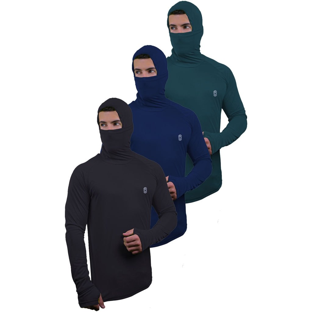 Camiseta Skube Com Máscara e Capuz Proteção UV 50+ Dry Fit Segunda Pele Térmica Tecido Termodry Manga Longa Dedeira