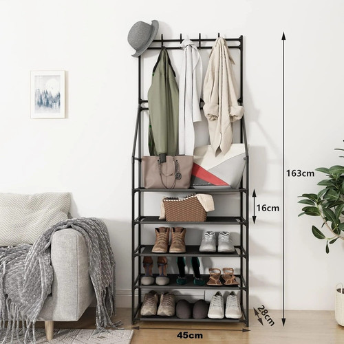 5 Tier Shoe Rack Shoe Storage Coat and Shoe Rack with 8 Hooks.jpg
