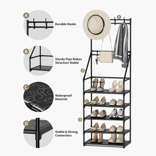 5 Tier Shoe Rack Shoe Storage Coat and Shoe Rack with 8 Hooks.jpg